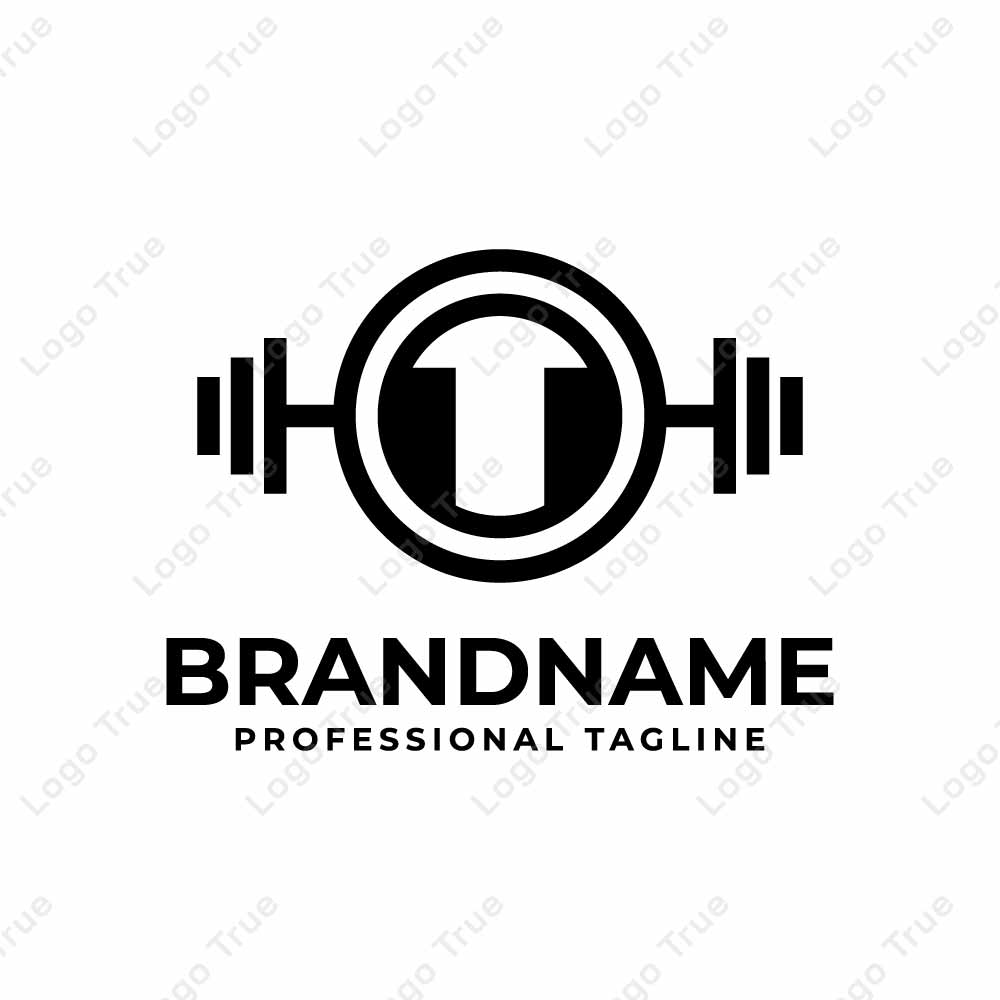 Letter T Barbell Gym Logo, Perfect for Fitness Centers and Gyms Prayoga Cahya