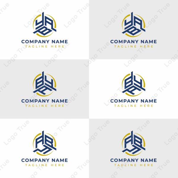 Letters YBA, YAB, BYA, BAY, AYB, ABY Hexagonal Technology Logo Set. Suitable for any business Prayoga Cahya