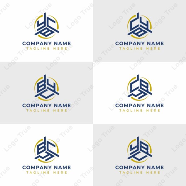 Letters YBC, YCB, BYC, BCY, CYB, CBY Hexagonal Technology Logo Set. Suitable for any business Prayoga Cahya