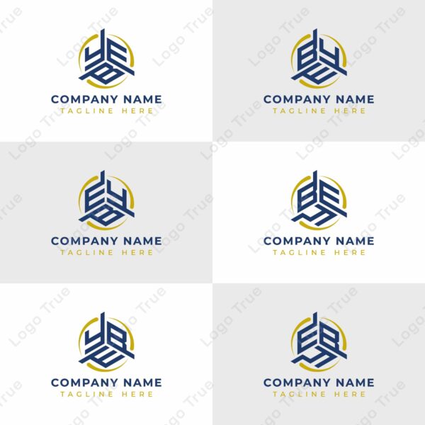 Letters YBE, YEB, BYE, BEY, EYB, EBY Hexagonal Technology Logo Set. Suitable for any business Prayoga Cahya
