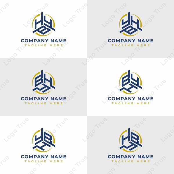 Letters YBH, YHB, BYH, BHY, HYB, HBY Hexagonal Technology Logo Set. Suitable for any business Prayoga Cahya