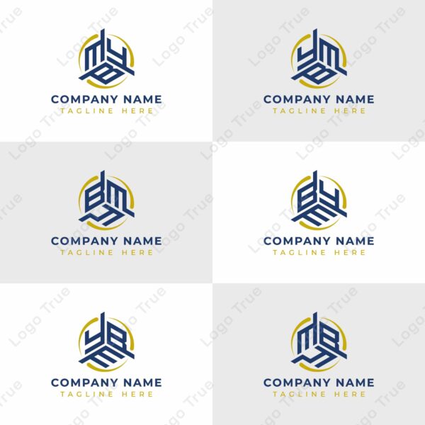 Letters YBM, YMB, BYM, BMY, MYB, MBY Hexagonal Technology Logo Set. Suitable for any business Prayoga Cahya