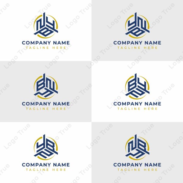 Letters YBN, YNB, BYN, BNY, NYB, NBY Hexagonal Technology Logo Set. Suitable for any business Prayoga Cahya