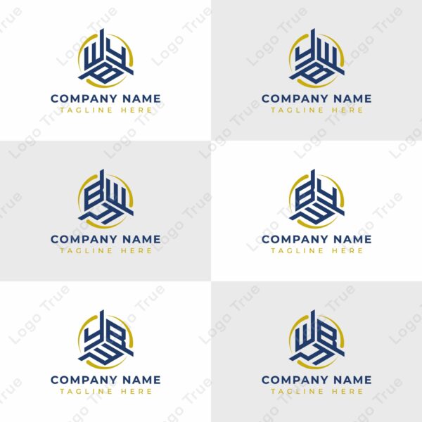 Letters YBW, YWB, BYW, BWY, Wyb, Wby Hexagonal Technology Logo Set. Suitable for any business Prayoga Cahya